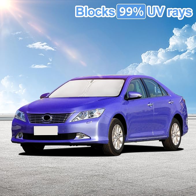 for Toyota Camry 2012-2017 Sun Shade Sunshade Windshield Cover - 4 Layers Front Window Shade Custom Fit Camry Sun Visor - 240T Retractable Shade Blocks UV Rays Car Accessories