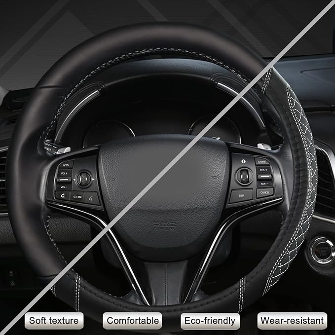 West Llama Customized Auto Car Steering Wheel Cover for Honda(Black+Gray-Standard Size)