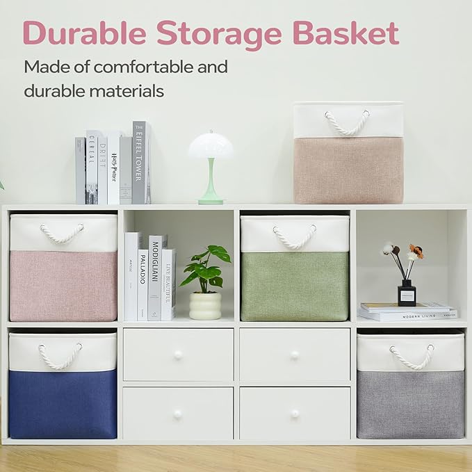 13 x 13 Inch Cube Storage Bins, 6 Pack Fabric Storage Basket with Handles, Foldable Boxes Organizer for Shelf Baskets for Hom