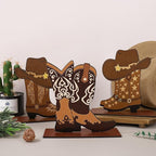 FYSUIMU 7 Pcs Western Cowboy Boots Wooden Centerpieces Western Brown Boot Shape Retro Wood Tabletop Signs for Tables for Rode