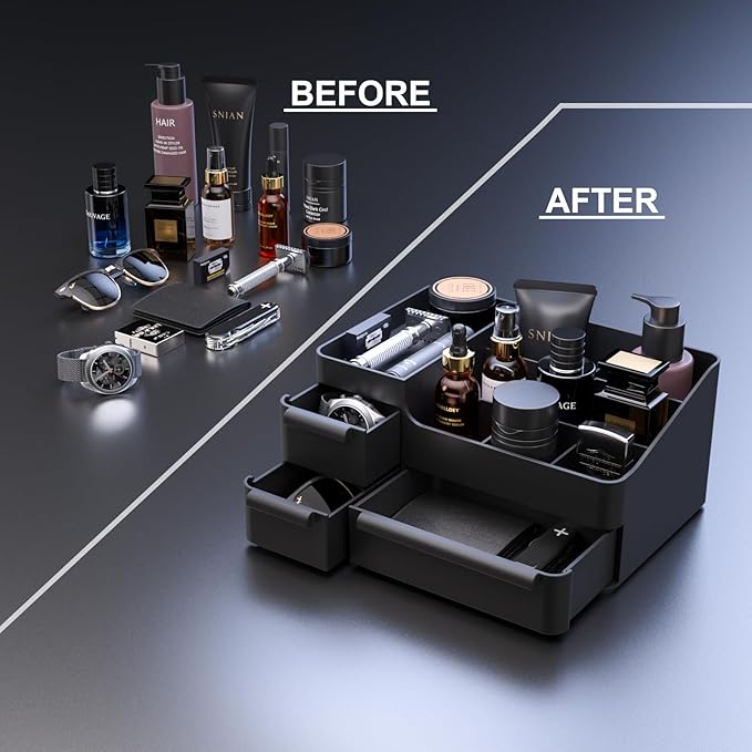 Cologne Organizer for Men with 3 Drawers - Mens Vanity Organizer, Perfume Stand & Cologne Shelf - Bathroom Countertop Storage