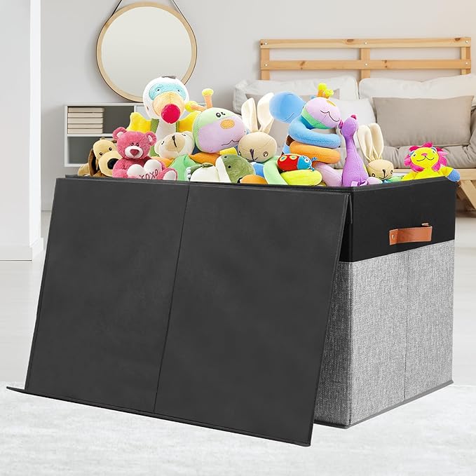 Gowee Large Toy Storage Box with Lid, Sturdy Toys Storage Chest Bin Organizer Basket with Dividers for Kids, Boys, Girls, Nur