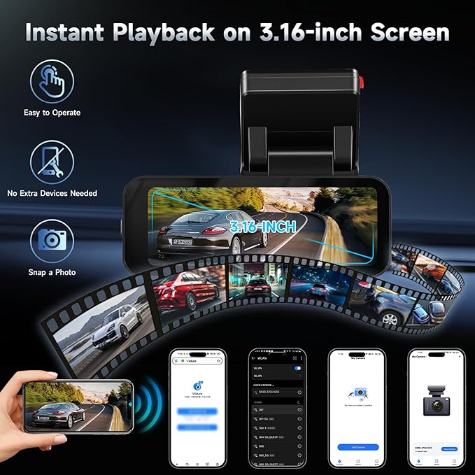4K Dual Dash Cam Front and Rear with 5Ghz WiFi, GPS, ADAS & Blind Spot Detection, 3.16" IPS 4K-3840 * 2160P Car Dash Camera, 
