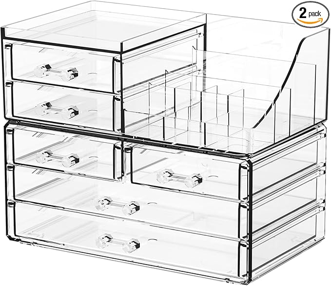 SUOXING Clear Acrylic Makeup Organizer for Vanity,Bathroom,Dresser,6 Drawer Cute Make up Organizers for Counter,Plastic Coun