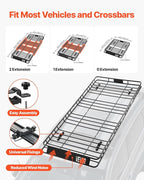 VEVOR Roof Rack Basket, 84 x 39 x 4.1 in, Universal Rooftop Cargo Carrier with 7.9 x 3.9 x 10.2 in Cargo Bag, Net, Ratchet Straps, 250 lbs Max Load Capacity Car Top Luggage Holder, for SUV Truck Car