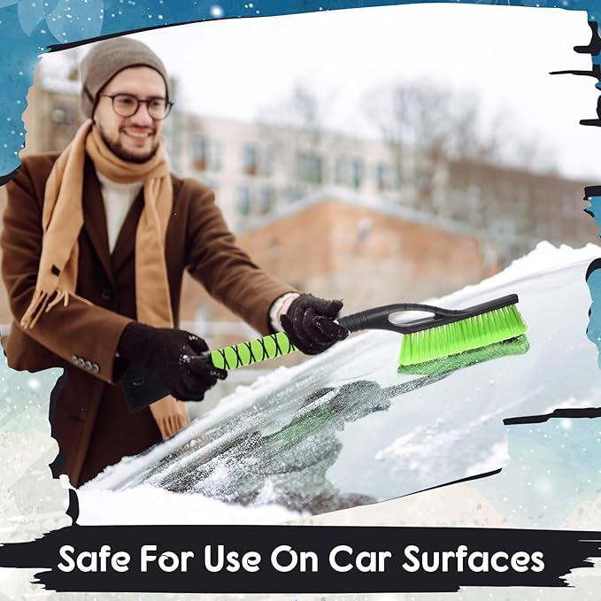 2 Pack 27" Snow Brush and Detachable Ice Scraper for Car Windshield and Window, Car Snow Scraper and Brush with Foam Grip for Cars, Trucks, SUVs, Winter Accessories(Green)