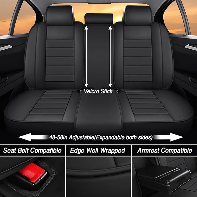 Seat Covers for Ford Expedition Max 2018-2026 8 Seaters, Compatible Airbag Non-Slip Waterproof Leather Seat Protector, Luxury Car Interior Seat Cover Full Set, Black