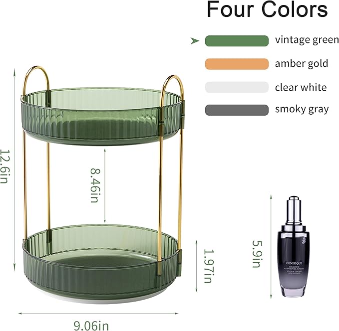 YCIA&DONE 360 Rotating Makeup Organizer and Storage for Vanity Countertop 2 Tiers, High Capacity Cosmetic Skincare Perfume Or