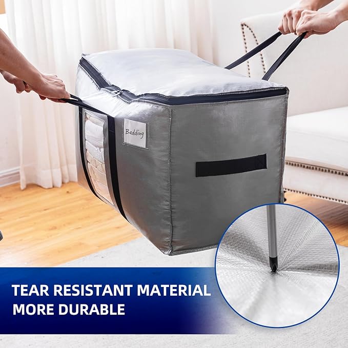 TAILI Extra Large Moving Bags, 2 Pack Silver Heavy Duty Totes for Storage with Visible Window, Wrap Around Handles, Storage B
