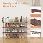 LANTEFUL 3 Tier Shoe Rack for Closet Shoe Organizer with 5 Hooks, Long Shoe Shelf Storage for Shoe and Boot Stackable Free St