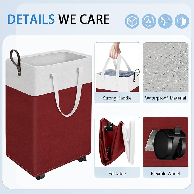 HomeHacks 75L Rolling Laundry Basket with Wheels, Collapsible & Waterproof Laundry Hamper, Mobile Clothes Hamper, Storage Lau