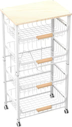 NiuYichee 5-Layer Fruit Basket Kitchen Food Storage Organizer and Storage Rack, Stackable Storage cart with Desktop, Pull-Out