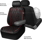 CAR PASS Piping Luxury Leather Seat Covers Full Set,5 Seats Anti-Slip Waterproof Seat Covers Compatible with Front Armrests,U