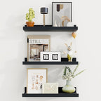 Axeman Picture Ledge Shelf | 16 Inch Black Floating Shelves Set of 3 | Rustic Wood Wall Shelves with Lip | 16" Black Picture 