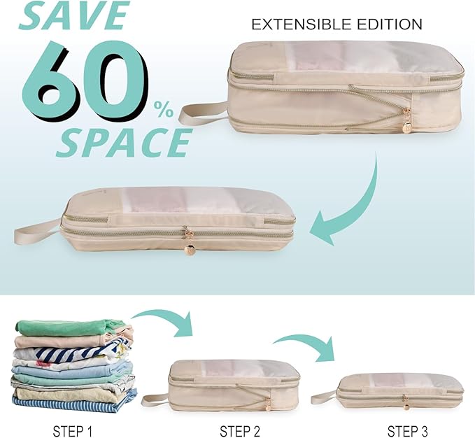 See Through Expandable Compression Packing Cubes, Mesh Travel Packing Cubes for Suitcases, Lightweight Organizers Bag Set for