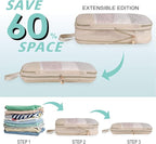 See Through Expandable Compression Packing Cubes, Mesh Travel Packing Cubes for Suitcases, Lightweight Organizers Bag Set for