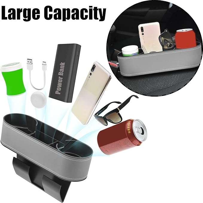 iokone Coin Side Pocket Console Side Pocket Leather Cover Car Cup Holder Auto Front Seat Organizer Cell Mobile Phone Holder (Slim-Gray)