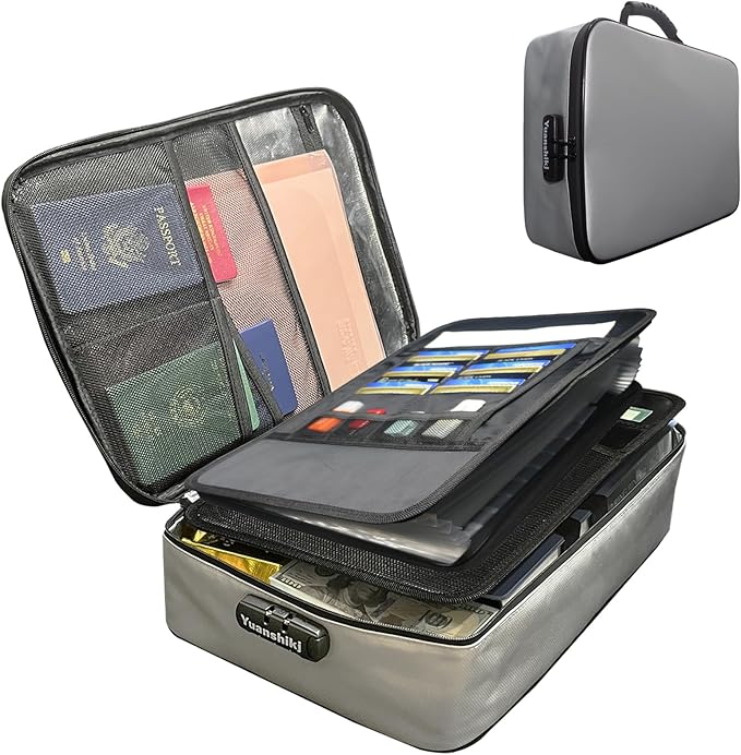 Yuanshikj Heat Insulated Fireproof Waterproof Safe File Organizer,Document Organizer Box with Lock Labels,Multi-Layer Portabl