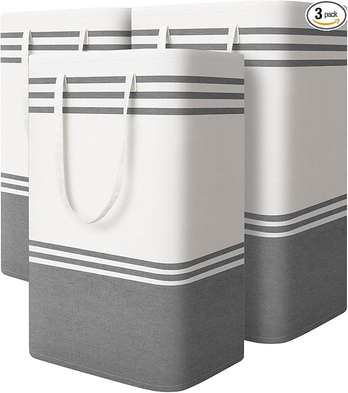 3 Pack Large Laundry Baskets, Laundry Hampers, Freestanding Waterproof Collapsible Clothes Bag with Extended & Reinforced Han
