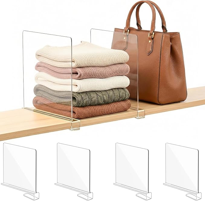 SortNStore Shelf Dividers Purse Organizer for Closet: 11-inch Tall(Extra Tall) Acrylic Sweater Organizer - Upgraded Extra Hei