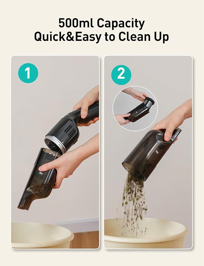 Aspiron Cordless Handheld Vacuum, 24KPA Powerful Car Vacuum, 2-Speed, 2 Charging Methods, Wireless Charger, Ergonomic Handle,