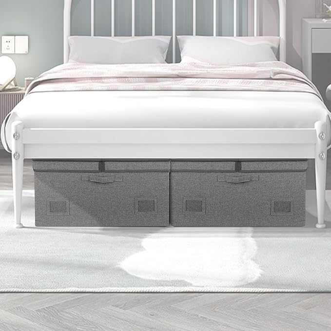 Graciadeco 75 Quarts Extra Large Decorative Storage Bins with Lids, 1 Pack Gray Collapsible Storage Bins with Lids, Stackable