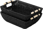StorageWorks Large Wicker Storage Basket for Organizing, Toilet Paper Baskets for Shelf, Paper Rope Storage Baskets with Wood