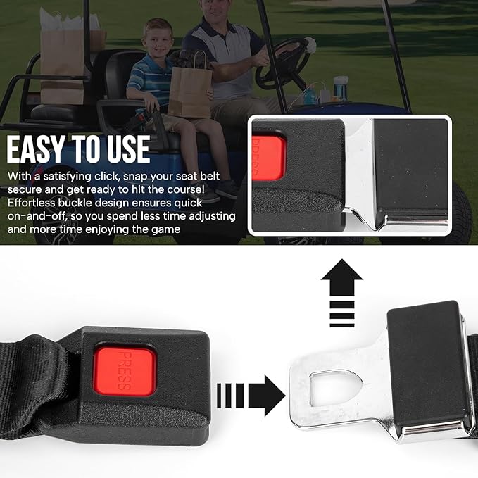 Universal Golf Cart Seat Belt Adjustable, 2 Pack Golf Cart Seat Lap Strap Belts Kit Universal Golf Cart Belt Kit Front Rear for Yamaha UTV EZGO, Club Car, Go Kart Not Include Bolts