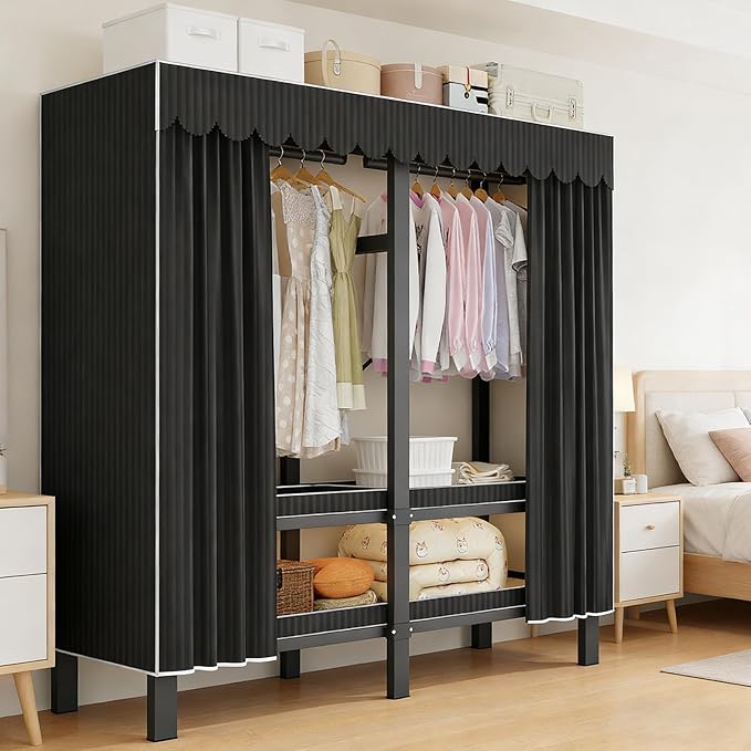 74.8in Heavy Duty Clothe Rack with Cover Foldable Portable Wardrobe Closets for Hanging Clothes 1200lbs Storage Organizer Fol