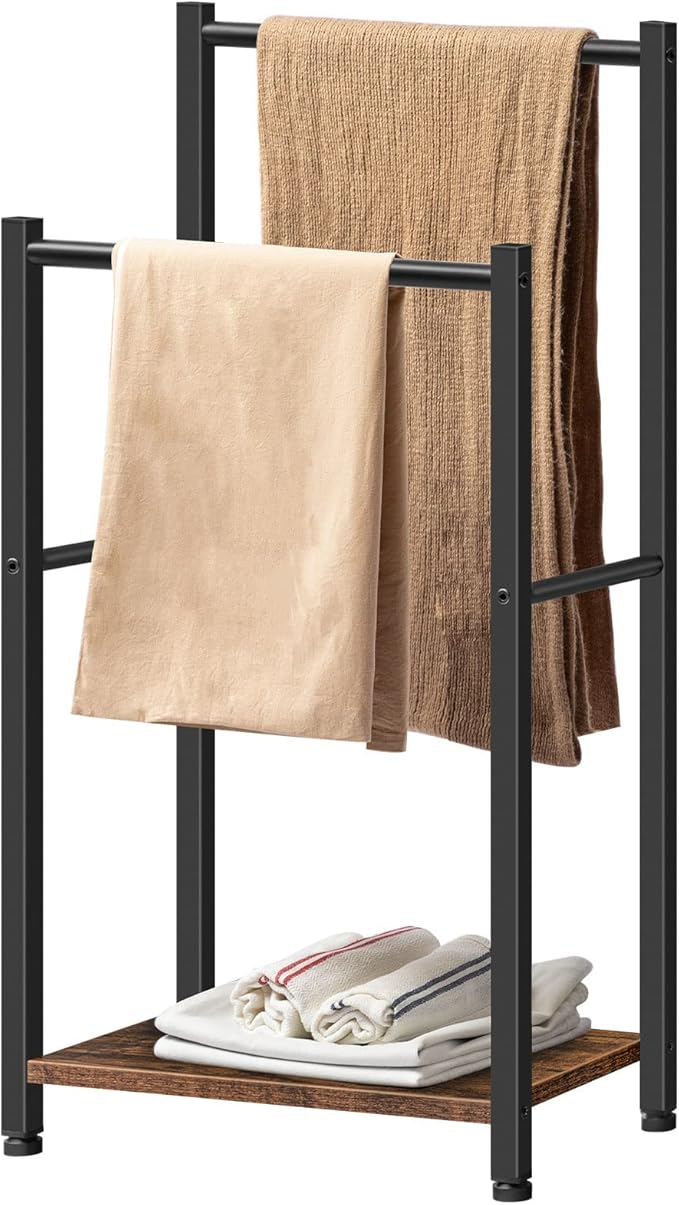 HOOBRO Free Standing Towel Rack for Bathroom, 2 Tier Blanket Rack, 16.5" L x 9.4" W x 31.5" H, Blanket Holder, Drying and Dis
