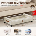 LAMU Under Bed Storage with Wheels, 2 Pack Under Bed Storage Containers with Clear Lid, XXL 60L Underbed Storage Bins, Rollin