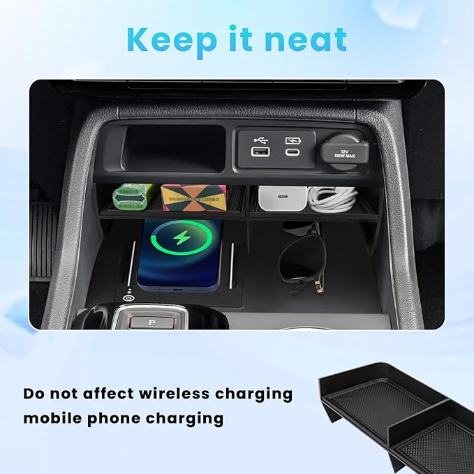 Center Console Organizer Compatible with 2023 2024 2025 2026 Honda Pilot/ 2026 Honda Passport Secondary Storage Box ABS Material Insert Divider Interior Accessories