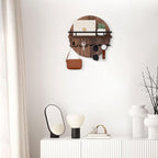 Nekon Key Holder Wall Mount, 11.8 Inch Rack With Shelf and 6 Hooks, Rustic Mail Organizer, Circular Wooden Hanger for Entrywa
