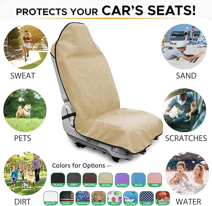 Waterproof Sweating Car Seat Cover for Post Gym Workout, Running, Swimming, Beach and Hiking, Universal Fit Non-Slip Bucket S