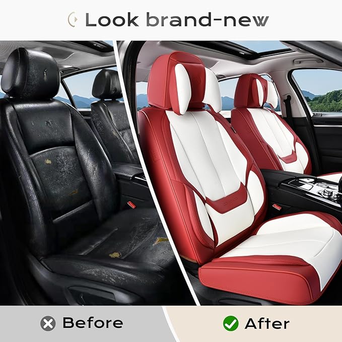 Coverado Seat Covers Full Set, 5 Seats Seat Covers for Cars, Waterproof Nappa Leather Car Seat Covers with Head Pillow, Seat 