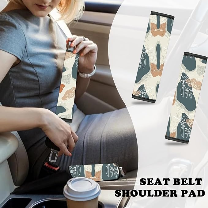 10 PCE Mushrooms Steering Wheel Cover for Women Center Console Armrest Pad Headrest Seat Belt Cover Car Accessories for Women Interior,Car Accessories Set(Abstract Leaf)