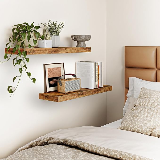 Fixwal Floating Shelves for Wall, 22" Long Wall Mounted Rustic Wood Shelves for Living Room, Bedroom, Bathroom and Kitchen, W