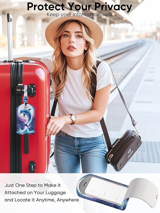 Luggage Tags Built-in Anti-Loss Tracker, Luxury Leather Luggage Tags for Suitcase, Travel Bags, Backpacks, Travel Organizer f