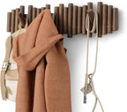 Umbra Picket Coat Rack with 8 Hooks – Walnut Wall-Mounted Coat Rack with Flip-Down Wooden Hooks, Real Pine Wood Decorative Wa