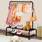 mirolam Kids Clothing Rack - Small Garment Rack - Small Kids Costume Wardrobe Rack with 2 Fabric Floors Storage Shelf - Mini 