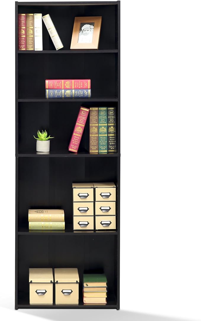 FURINNO Wright 5-Shelf Bookcase, Cinnamon Cherry