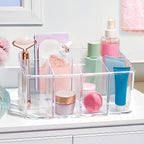 STORi 5-Compartment Clear Plastic Organizer | Rectangular Divided Makeup and Vanity Storage Bin and Office Desk Caddy | Scall
