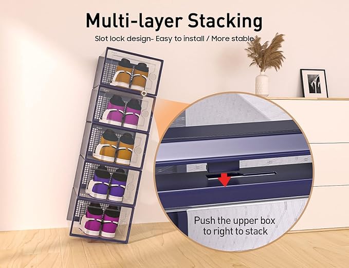 Kuject X-Large Shoe Storage Boxes Organizers Clear Plastic Stackable 12 Pack, Shoe Rack & Holder Substitute, Sneaker Containe
