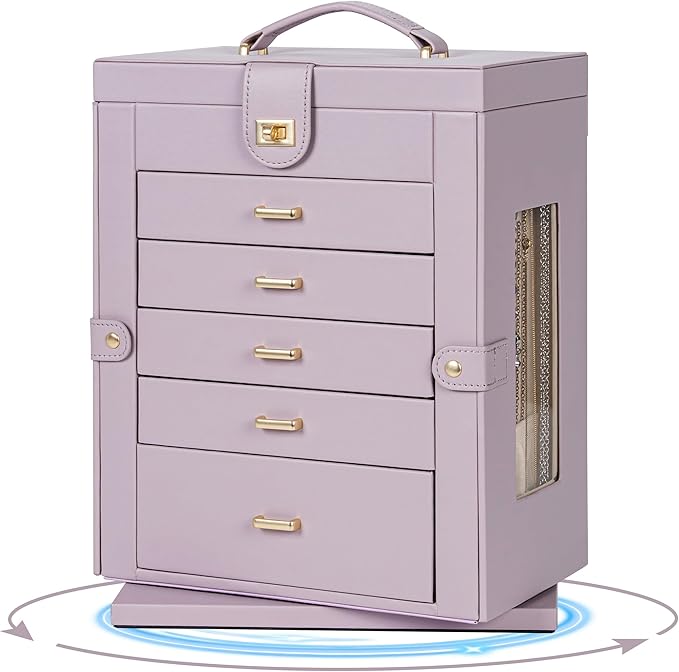 AKOZLIN 360° Rotating Jewelry Box 6-Tier Organizer Functional Jewelry Storage Case for Women Girls Ring Necklace Earring Brac