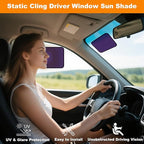 Square Static Cling Car Window Shades for Windshield & Side Windows – Universal Fit (9.84" x 7.09") Driver Side Window Sunshade, Glare-Reducing Window Cover with Durable Mesh & Dark PVC Film