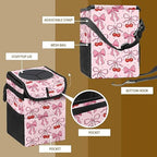 Pink Bow Car Trash Can with Lid Collapsible Reusable Waterproof Car Garage Bag,Automotive Garbage Can,Car Accessories Interior Car Organizer