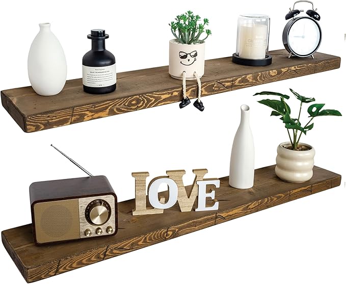 BGMG Floating Shelves 54 inch Long, Distressed Rustic Wooden Wall Shelves for Bathroom Living Room Bedroom Kitchen Farmhouse 