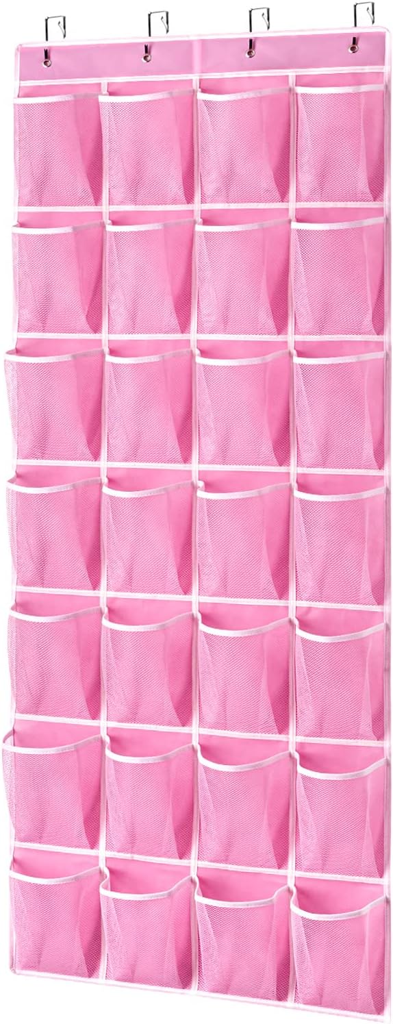 KEEPJOY 28 Pockets Hanging Shoe Organizer, Over the Door Shoe Organizer, Hanging Door Shoe Holder Rack with Mesh Pockets Larg