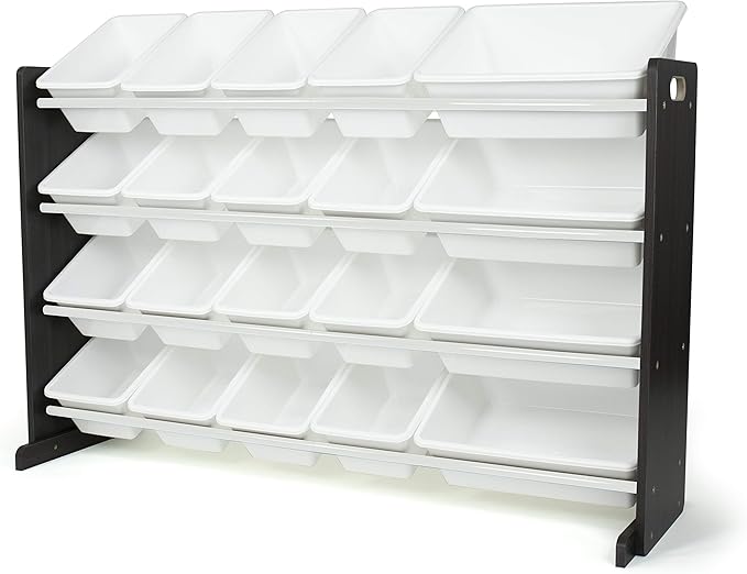 Humble Crew Extra-Large Toy Organizer with 20 Plastic Bins – White/Espresso Storage Rack with 4-Tier Shelves, Anti-Tip Safety