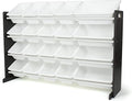 Humble Crew Extra-Large Toy Organizer with 20 Plastic Bins – White/Espresso Storage Rack with 4-Tier Shelves, Anti-Tip Safety
